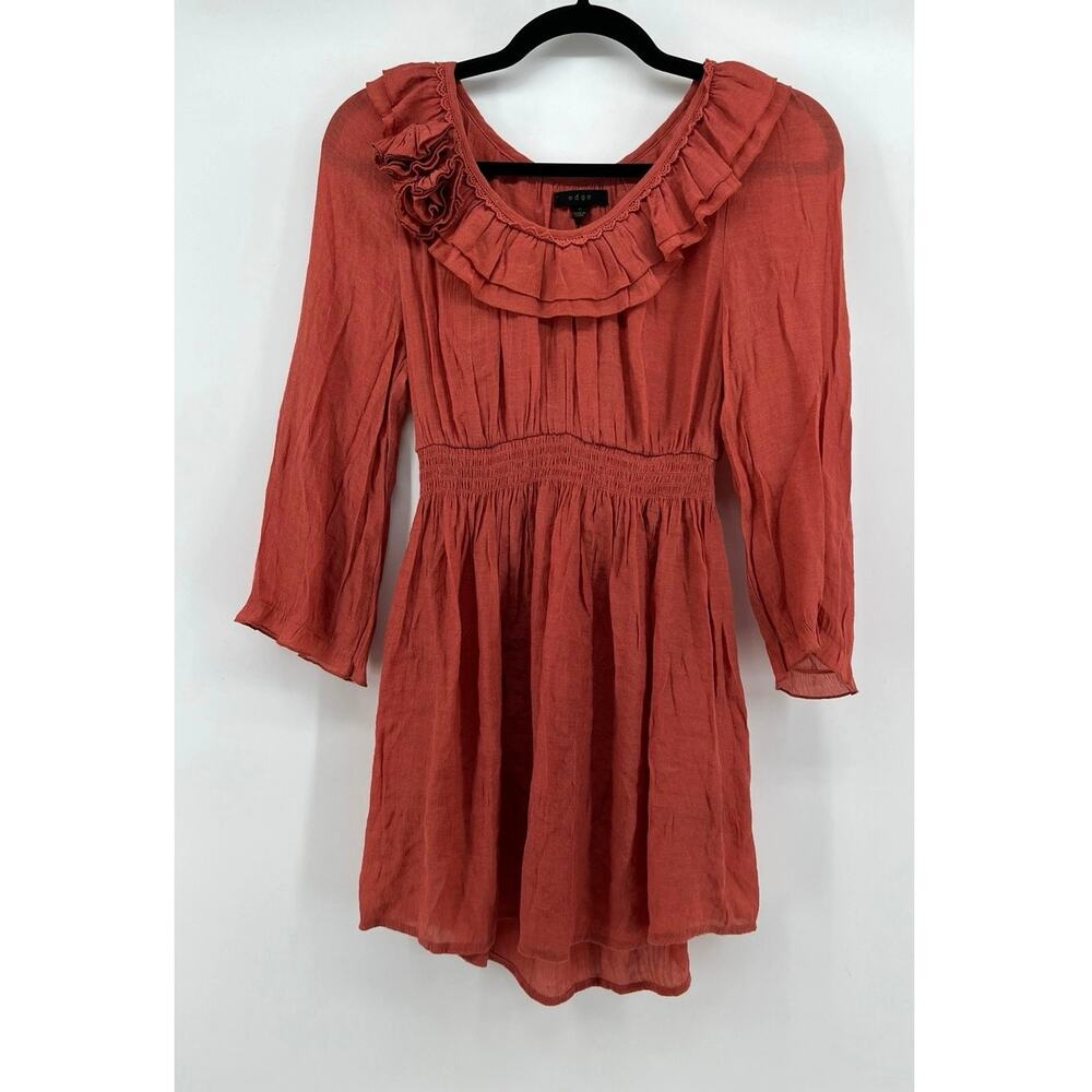 Edge | Women's Ruffle Neck 3/4 Sleeve Tunic Top Rust Size M